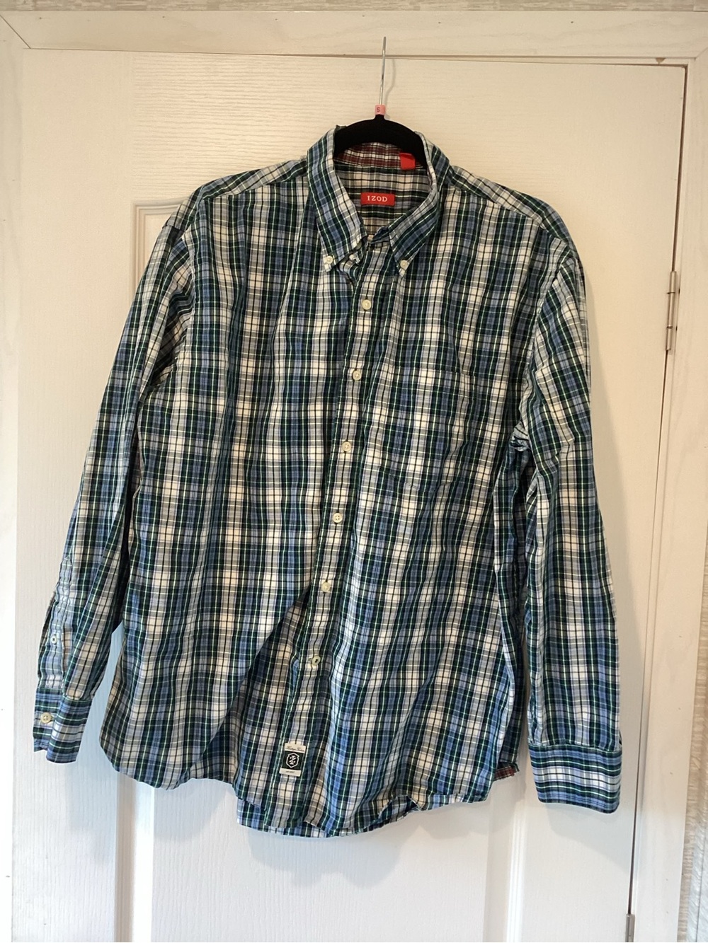 Izod Men’s Blue and Green Plaid Button-Down Shirt XL Euc